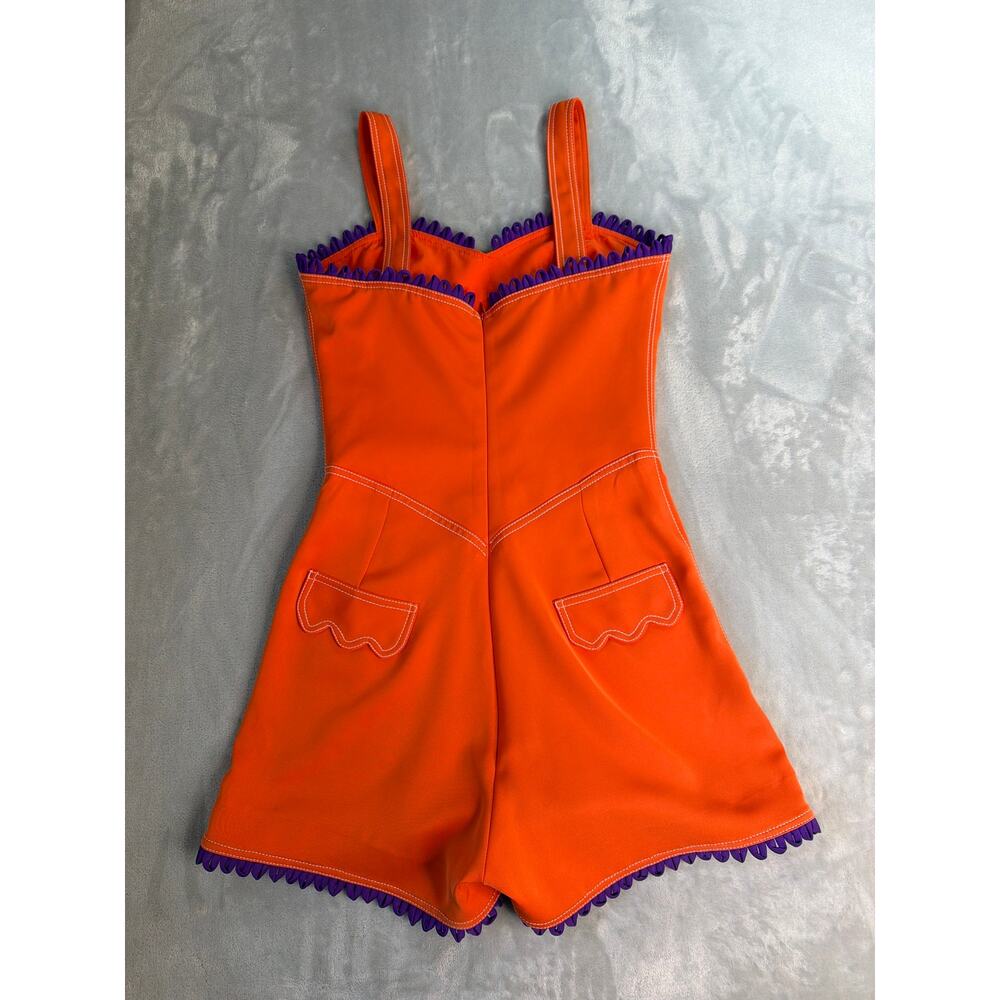 Maria Isabel Cepeda Orange Romper Size 0 Purple Trim Scalloped Corset Playsuit - Picture 5 of 5